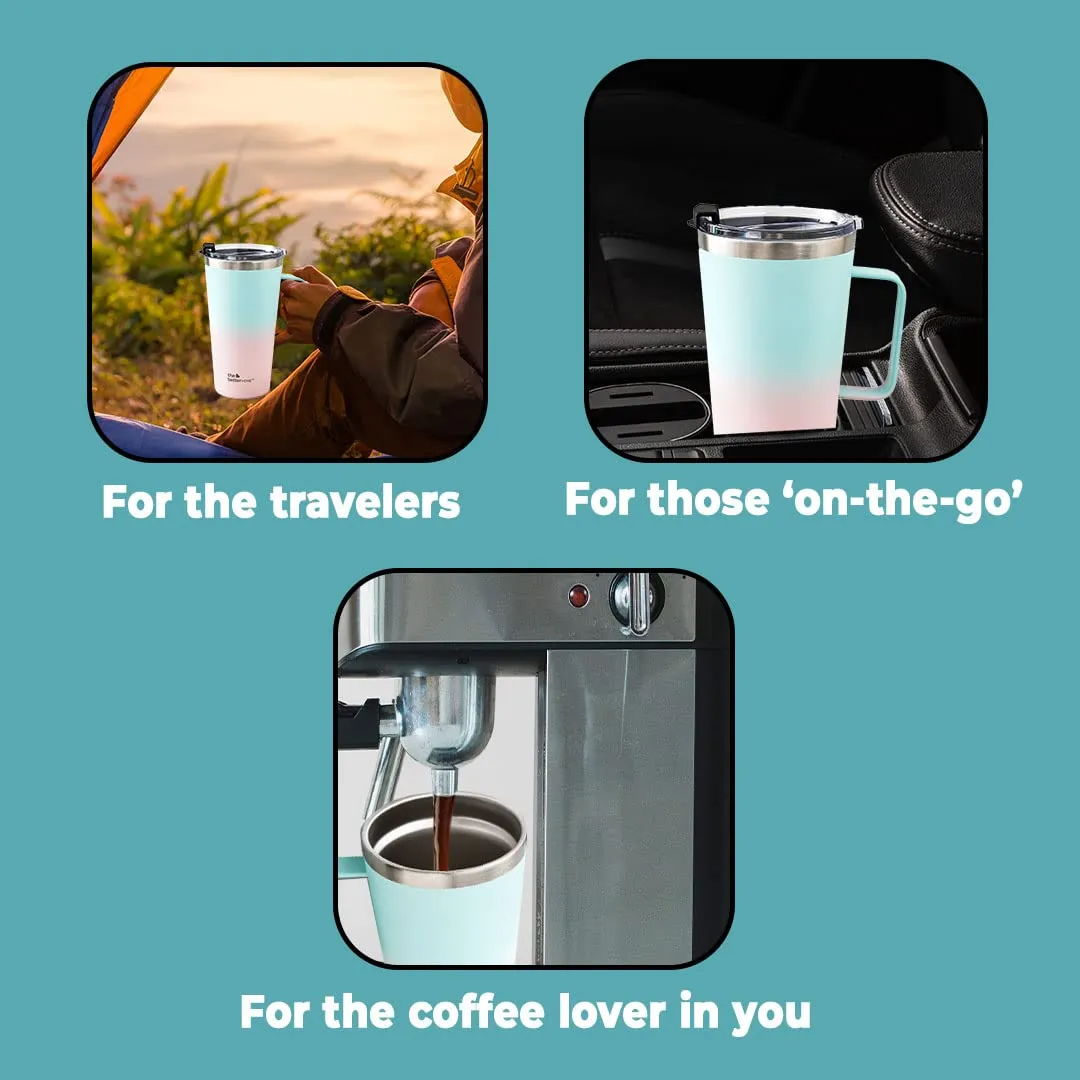 The Better Home Insulated Coffee Mug with Lid & Handle (450ml) | Double Wall Insulated Stainless Steel Coffee Mug | Hot and Cold Coffee Tumbler | Coffee Mug for Travel | Blue-Pink (Blue to Pink)