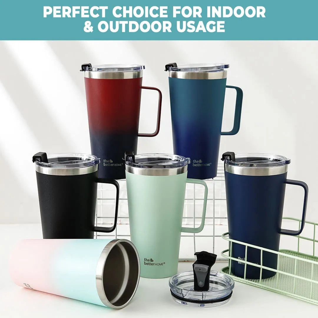 The Better Home Insulated Coffee Mug with Lid & Handle (450ml) | Double Wall Insulated Stainless Steel Coffee Mug | Hot and Cold Coffee Tumbler | Coffee Mug for Travel | Blue-Pink (Blue to Pink)