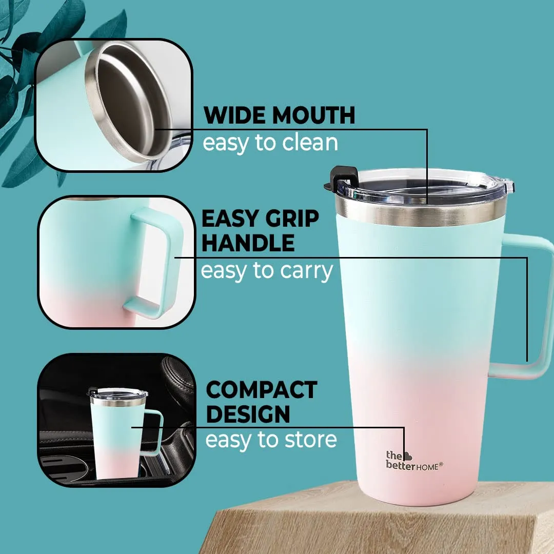 The Better Home Insulated Coffee Mug with Lid & Handle (450ml) | Double Wall Insulated Stainless Steel Coffee Mug | Hot and Cold Coffee Tumbler | Coffee Mug for Travel | Blue-Pink (Blue to Pink)
