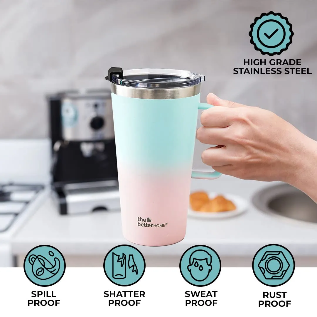 The Better Home Insulated Coffee Mug with Lid & Handle (450ml) | Double Wall Insulated Stainless Steel Coffee Mug | Hot and Cold Coffee Tumbler | Coffee Mug for Travel | Blue-Pink (Blue to Pink)