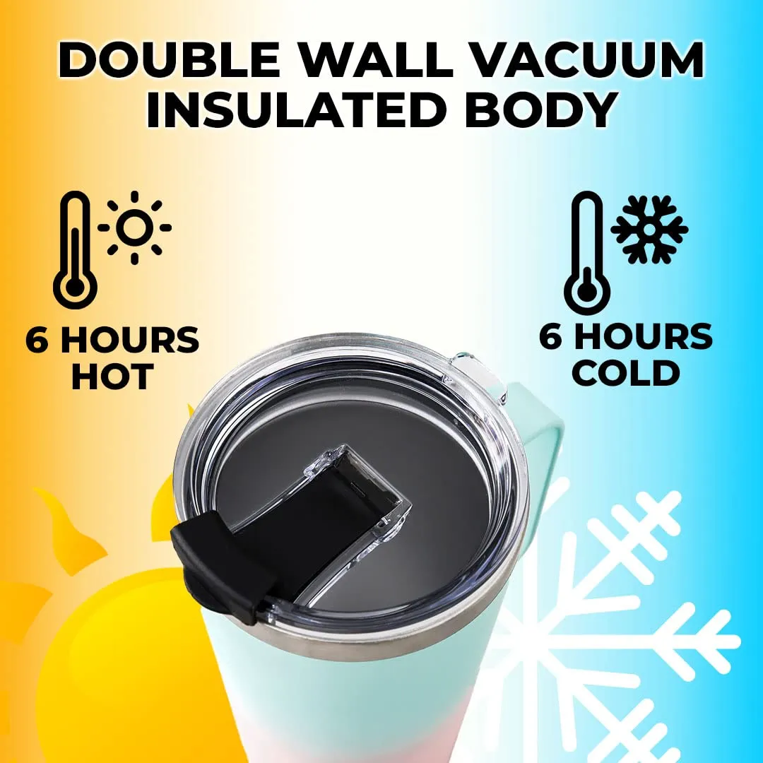 The Better Home Insulated Coffee Mug with Lid & Handle (450ml) | Double Wall Insulated Stainless Steel Coffee Mug | Hot and Cold Coffee Tumbler | Coffee Mug for Travel | Blue-Pink (Blue to Pink)