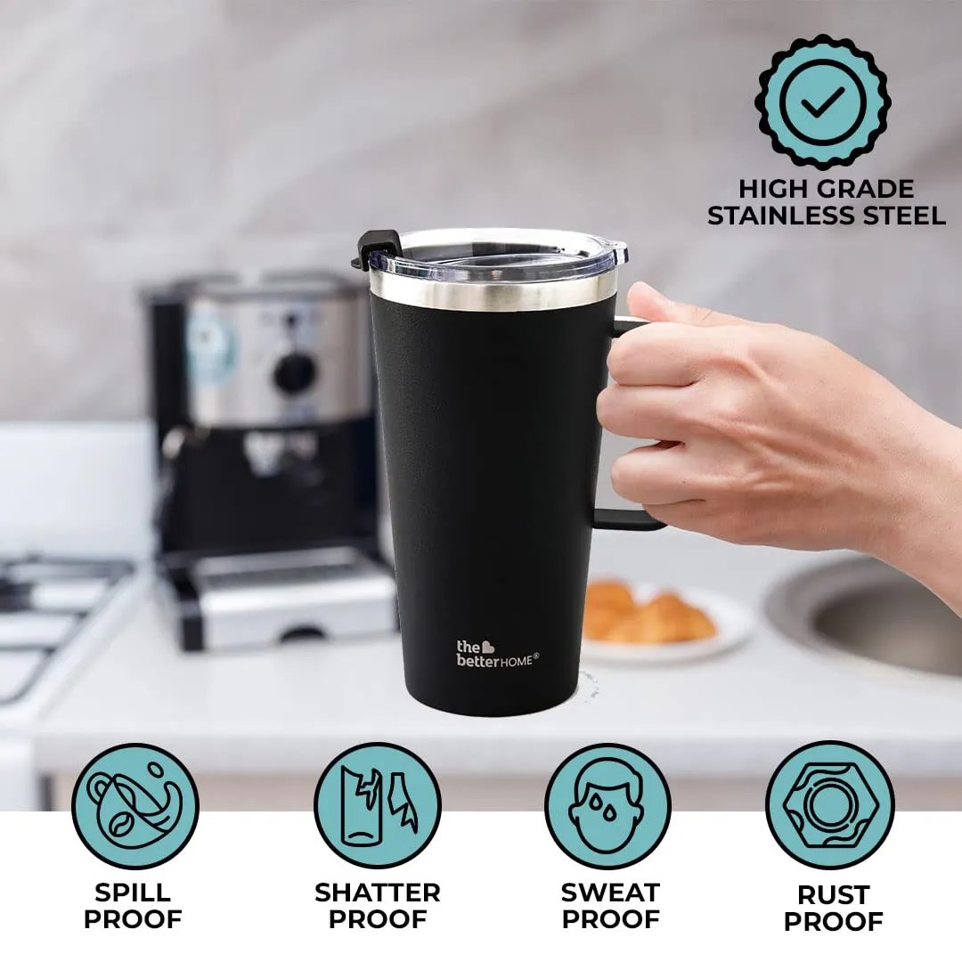The Better Home Pack of 3 Insulated Coffee Tumbler with straw, Coffee Mug & Stainless-Steel Bottle | Double-Walled 304 Steel | Leakproof | Ideal for Travel Home Office | 6 hrs Hot & Cold | Black