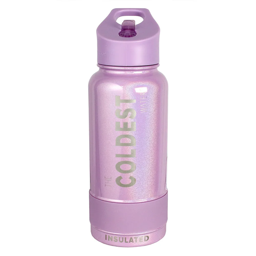 The Coldest Sports Water Bottle 32oz Straw Lid Stainless Steel Purple Glitter