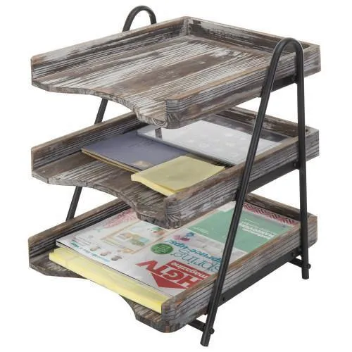 Torched Wood Desktop File & Document Tray