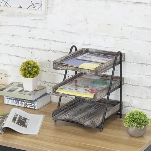 Torched Wood Desktop File & Document Tray