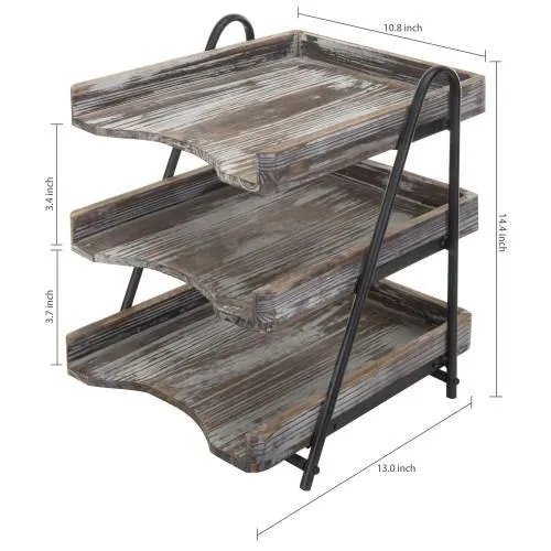 Torched Wood Desktop File & Document Tray