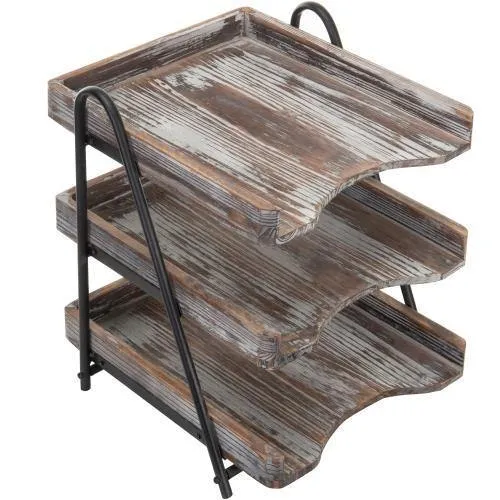 Torched Wood Desktop File & Document Tray