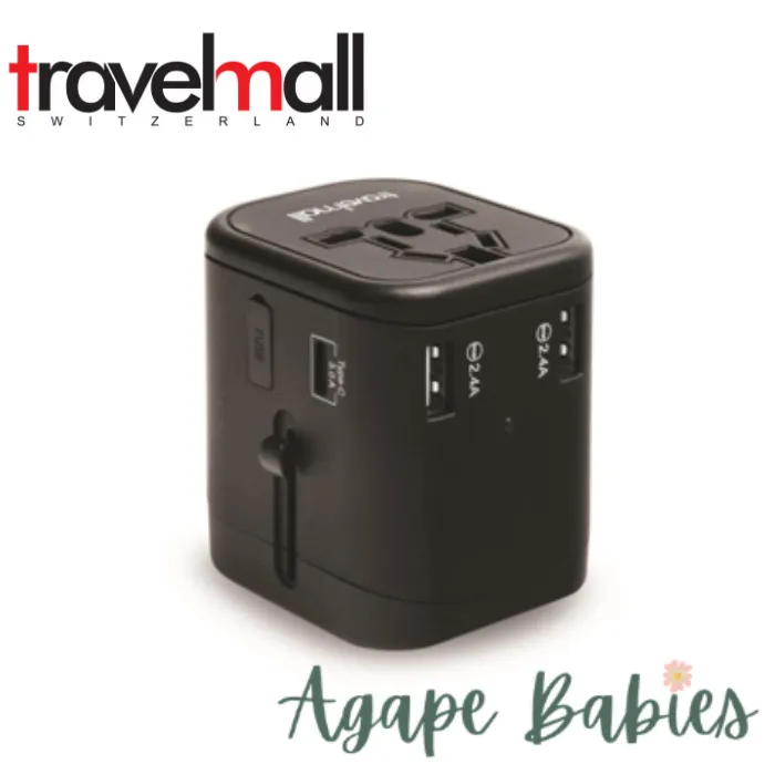 Travelmall 4 USB Travel Adaptor with 1 Type C   3 USB-A and Luxury Storage pouch