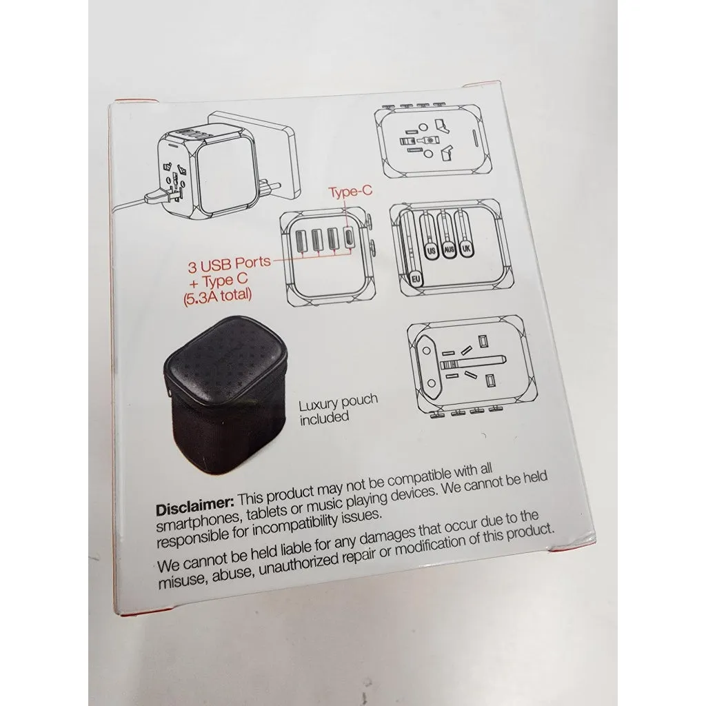 Travelmall 4 USB Travel Adaptor with 1 Type C   3 USB-A and Luxury Storage pouch