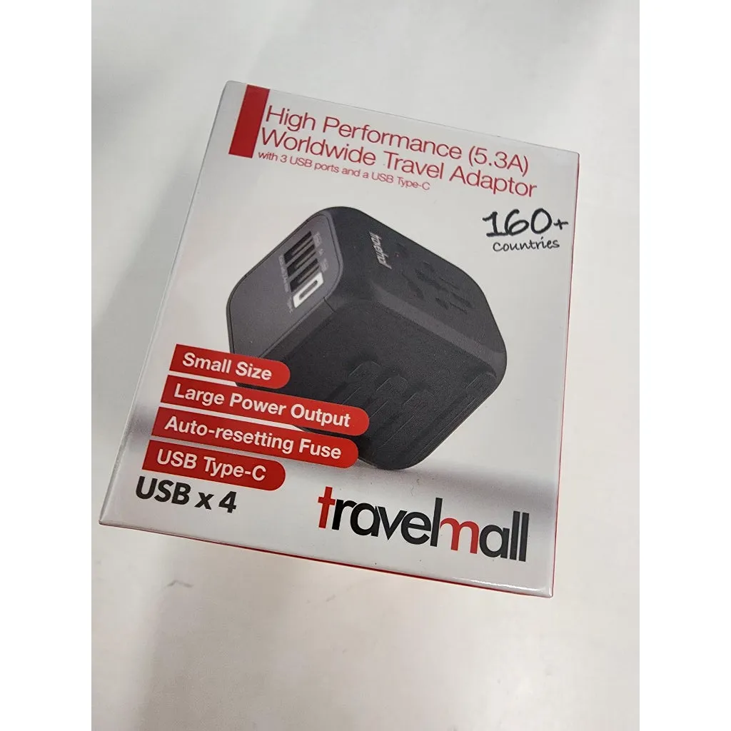 Travelmall 4 USB Travel Adaptor with 1 Type C   3 USB-A and Luxury Storage pouch