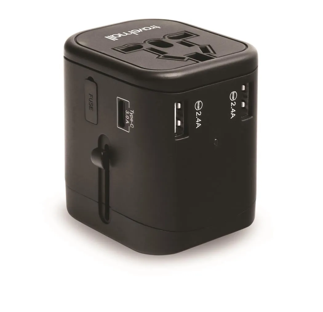 Travelmall 4 USB Travel Adaptor with 1 Type C   3 USB-A and Luxury Storage pouch