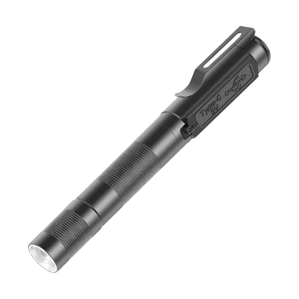 USB Rechargeable Mini Flashlights Clip Pocket Medical Penlight Waterproof Zoomable LED Torch Light