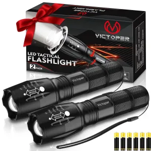 Victoper LED Flashlight 2 Pack, Bright 3500 Lumens Tactical Torch High Lumens with 5 Modes, Waterproof Zoomable Flash Light for Outdoor, Gifts for Camping Essentials Gear