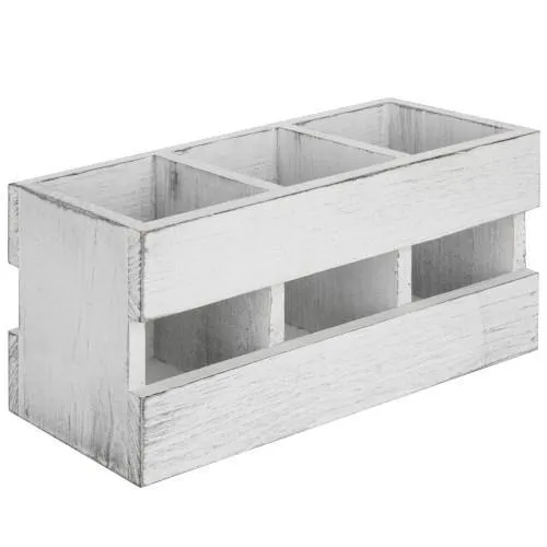 Vintage White Wood Pen & Pencil Holder