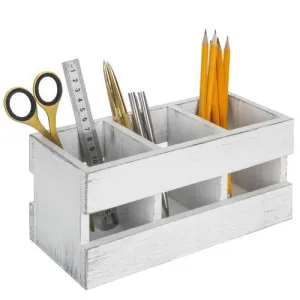 Vintage White Wood Pen & Pencil Holder