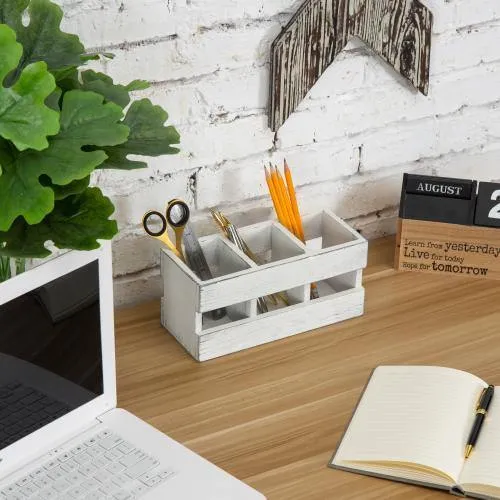 Vintage White Wood Pen & Pencil Holder
